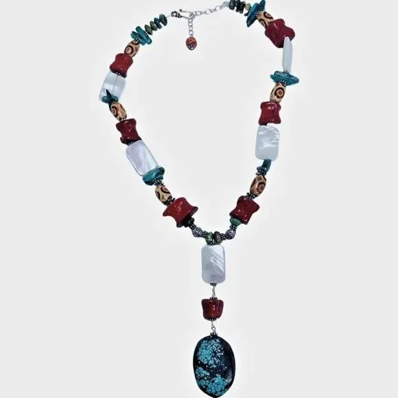 Blue Turquoise Pendant Chunky Necklace 19